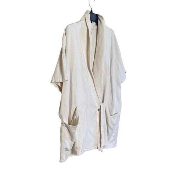 Eileen Fisher Ecru Oversized Cotton Terry Side Tie Kimono Wrap Jacket Large - Picture 5 of 15